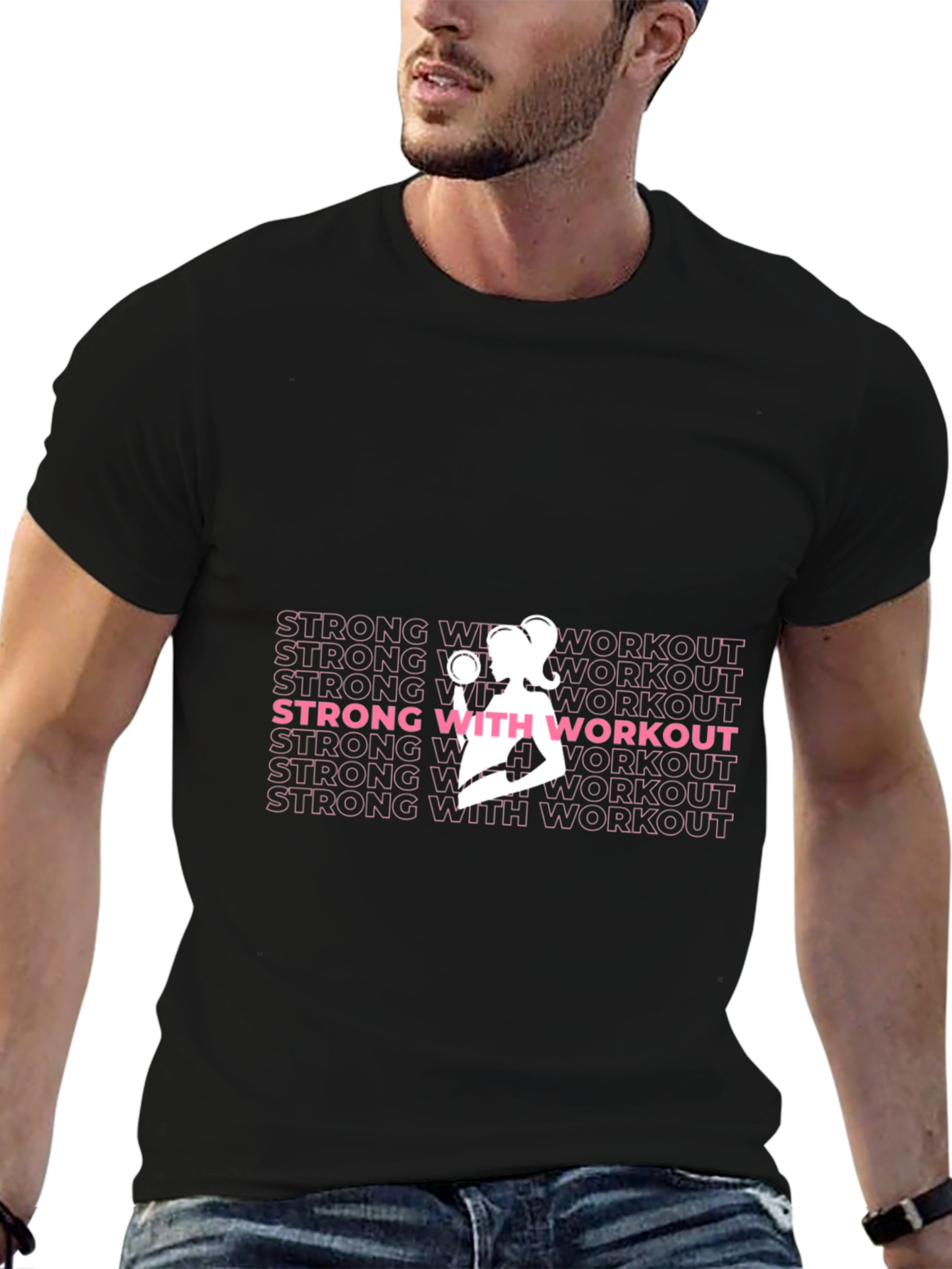 Strong With Workout Graphic Tee - Black