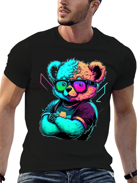 Neon Teddy Bear Graphic Tee - Cool & Trendy Style