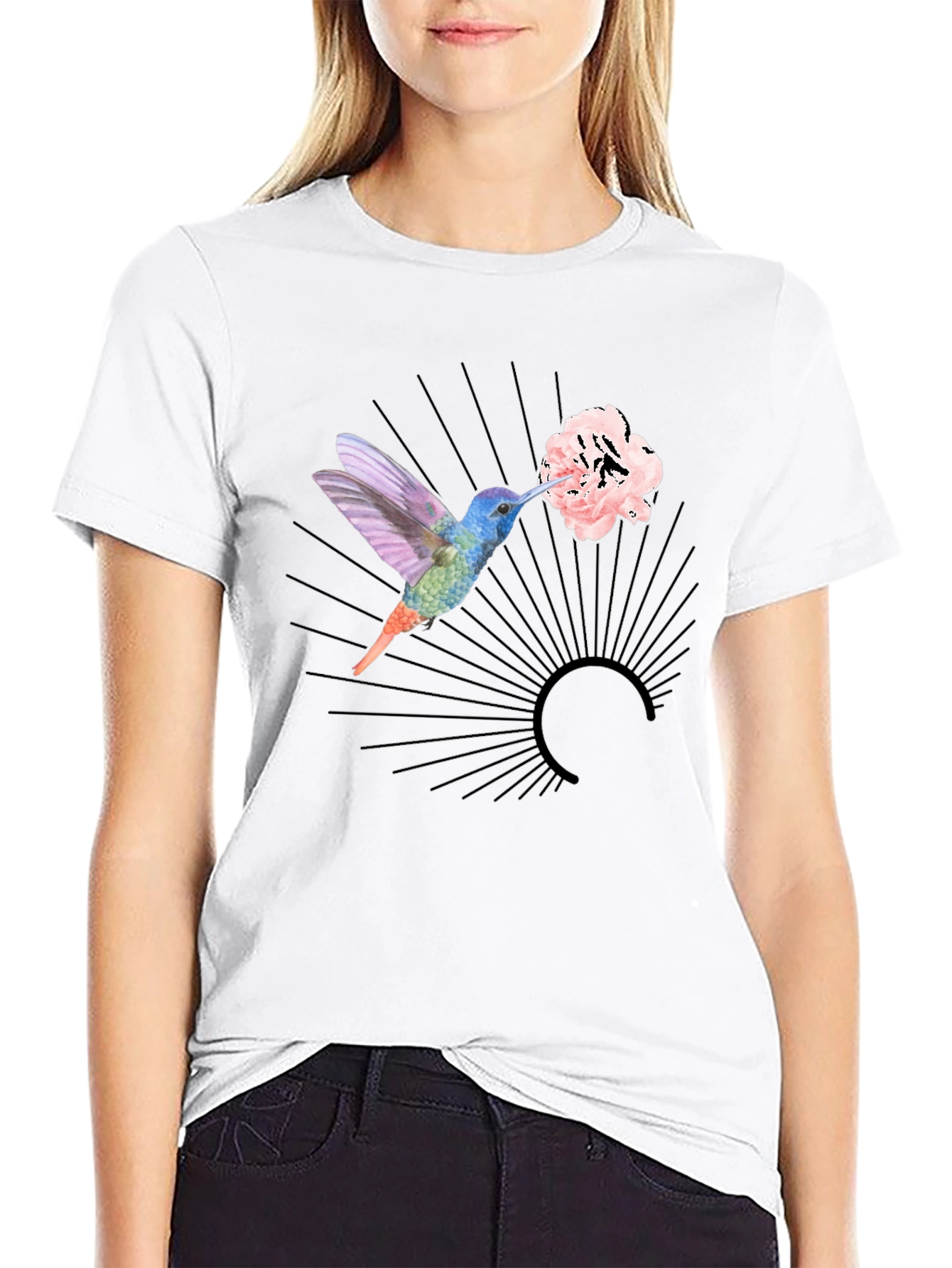 Hummingbird Floral Graphic Black Tee