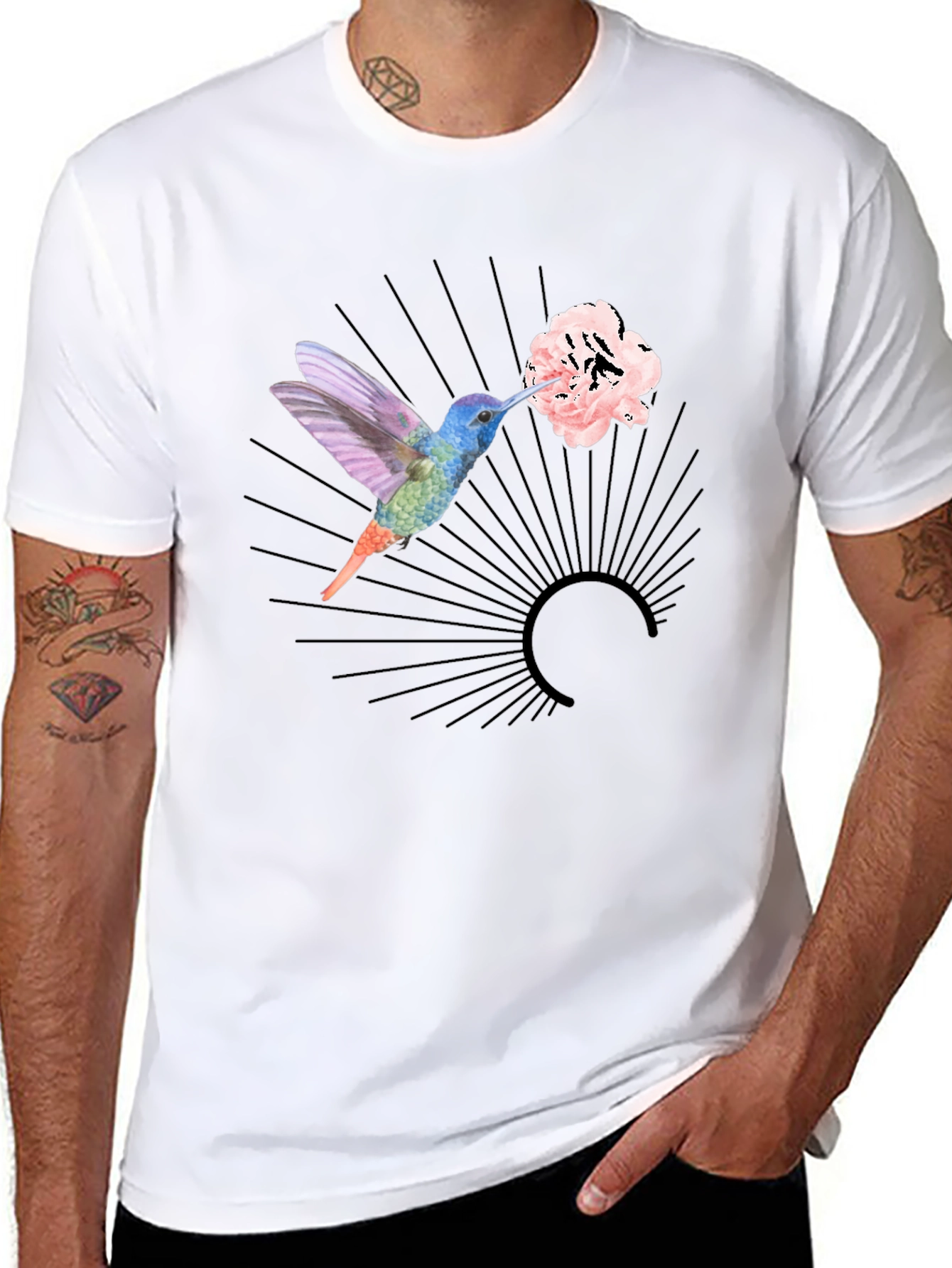 Hummingbird Floral Graphic Black Tee