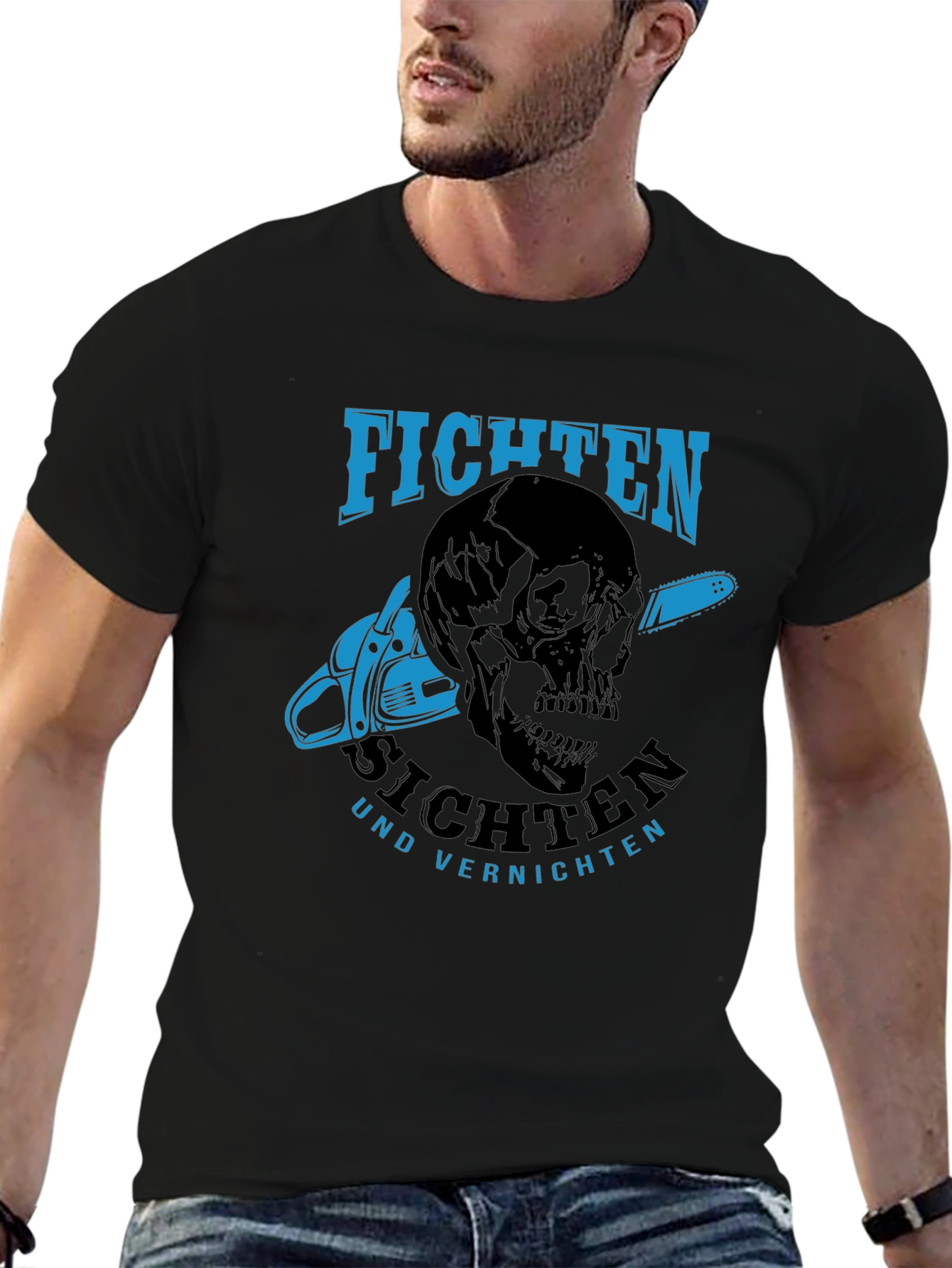 Fichten T-Shirt - Skull & Chainsaw Design