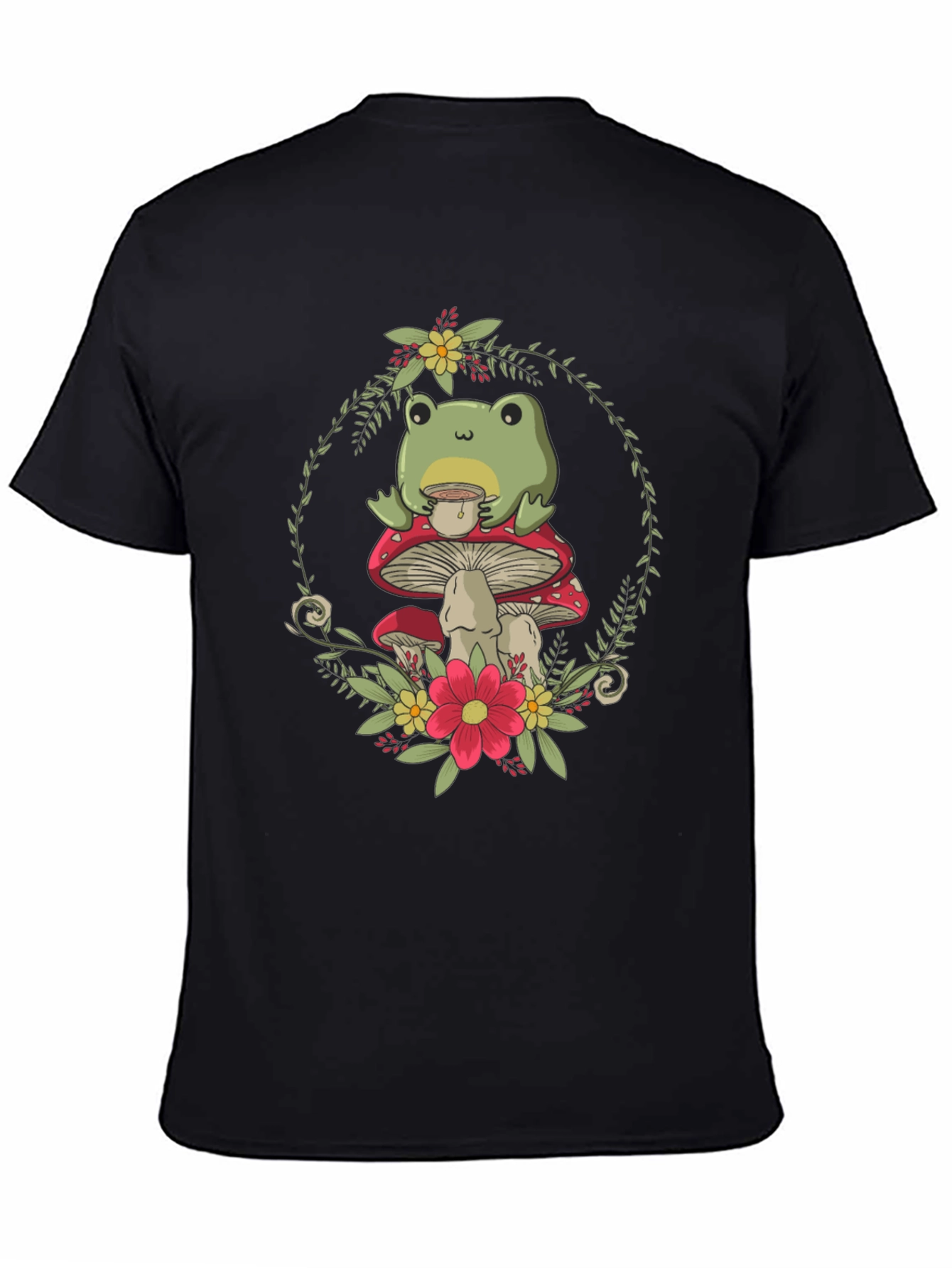 Frog on Mushroom T-Shirt - Whimsical Nature Tee