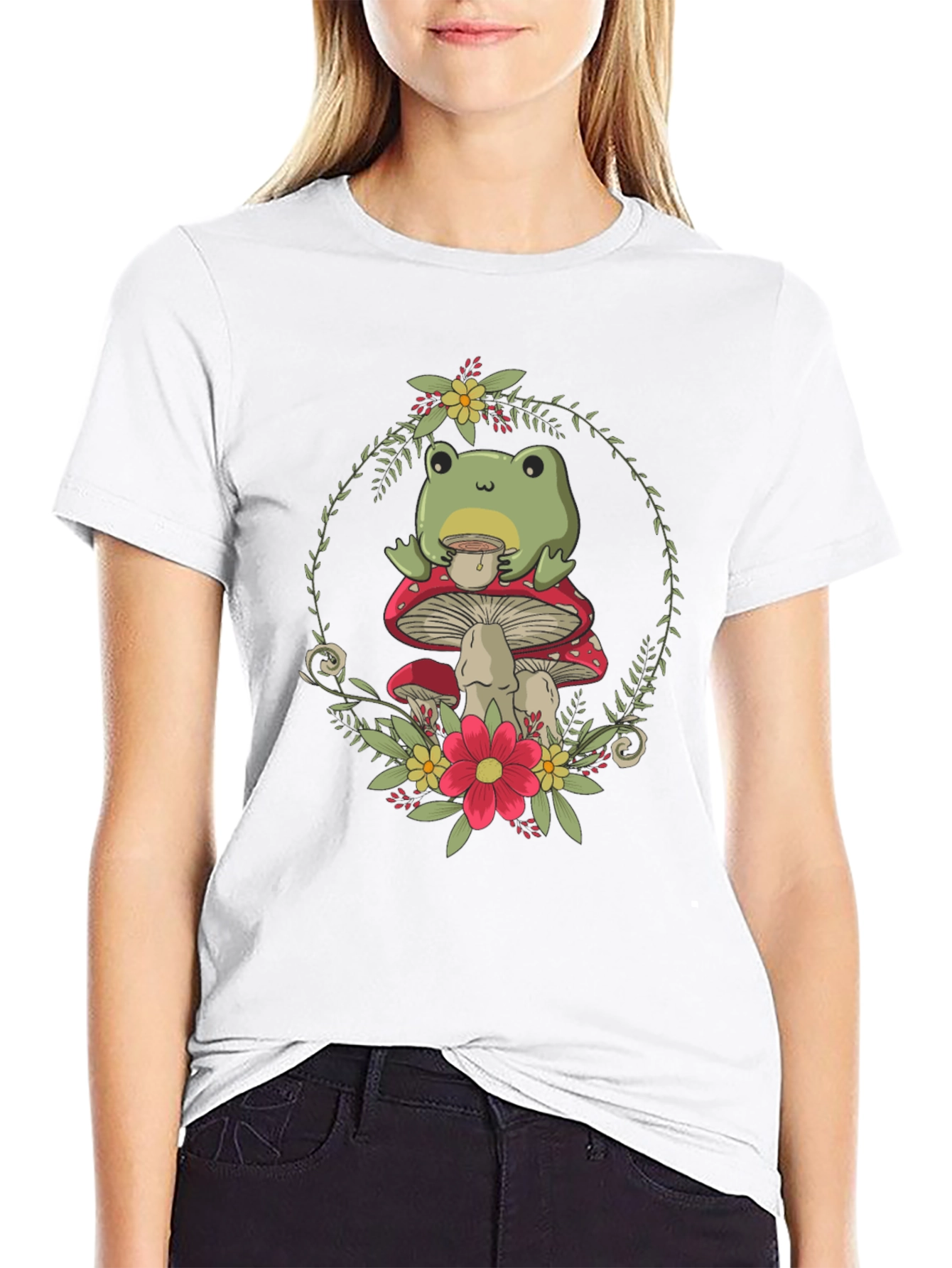 Frog on Mushroom T-Shirt - Whimsical Nature Tee