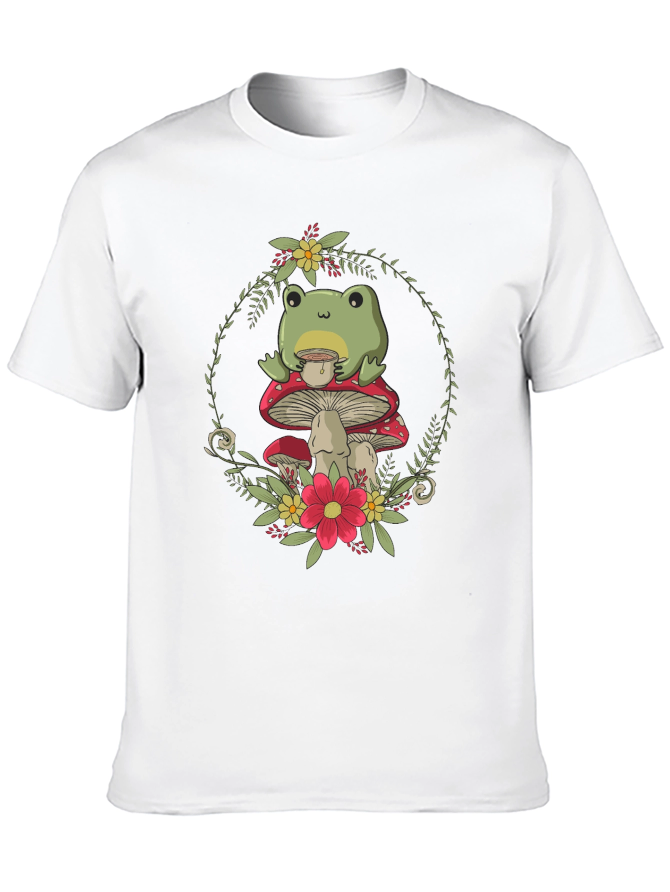 Frog on Mushroom T-Shirt - Whimsical Nature Tee