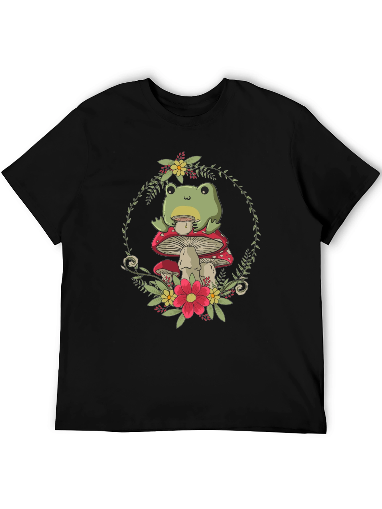 Frog on Mushroom T-Shirt - Whimsical Nature Tee