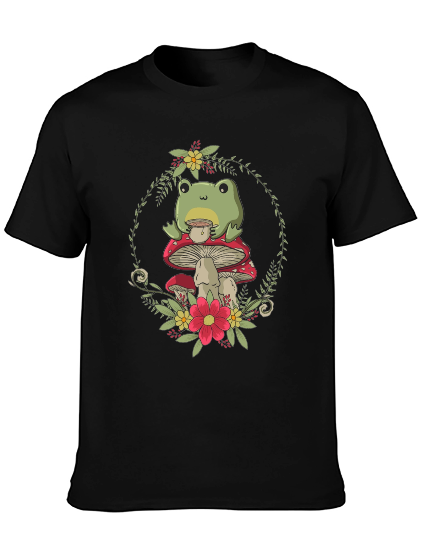 Frog on Mushroom T-Shirt - Whimsical Nature Tee