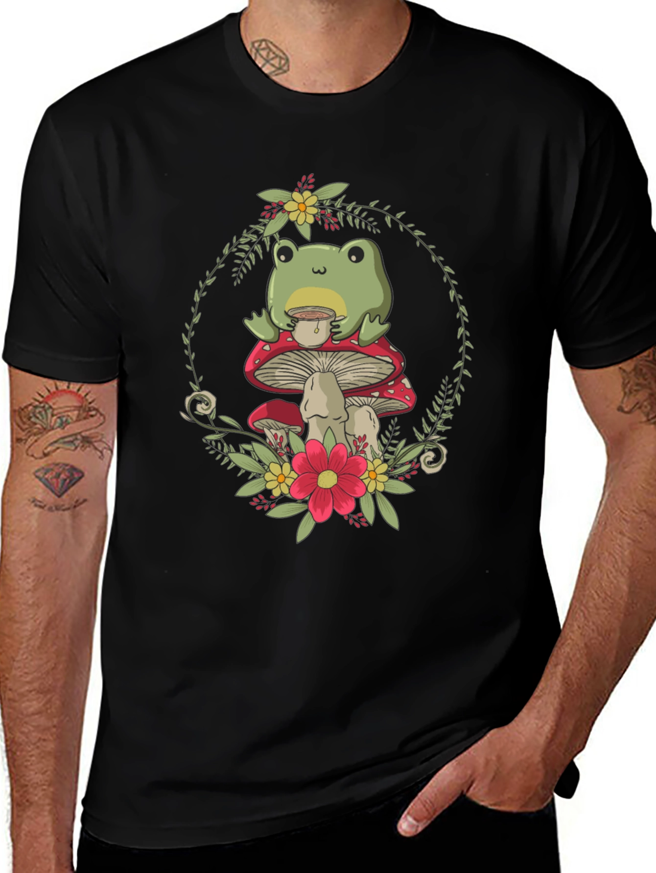 Frog on Mushroom T-Shirt - Whimsical Nature Tee