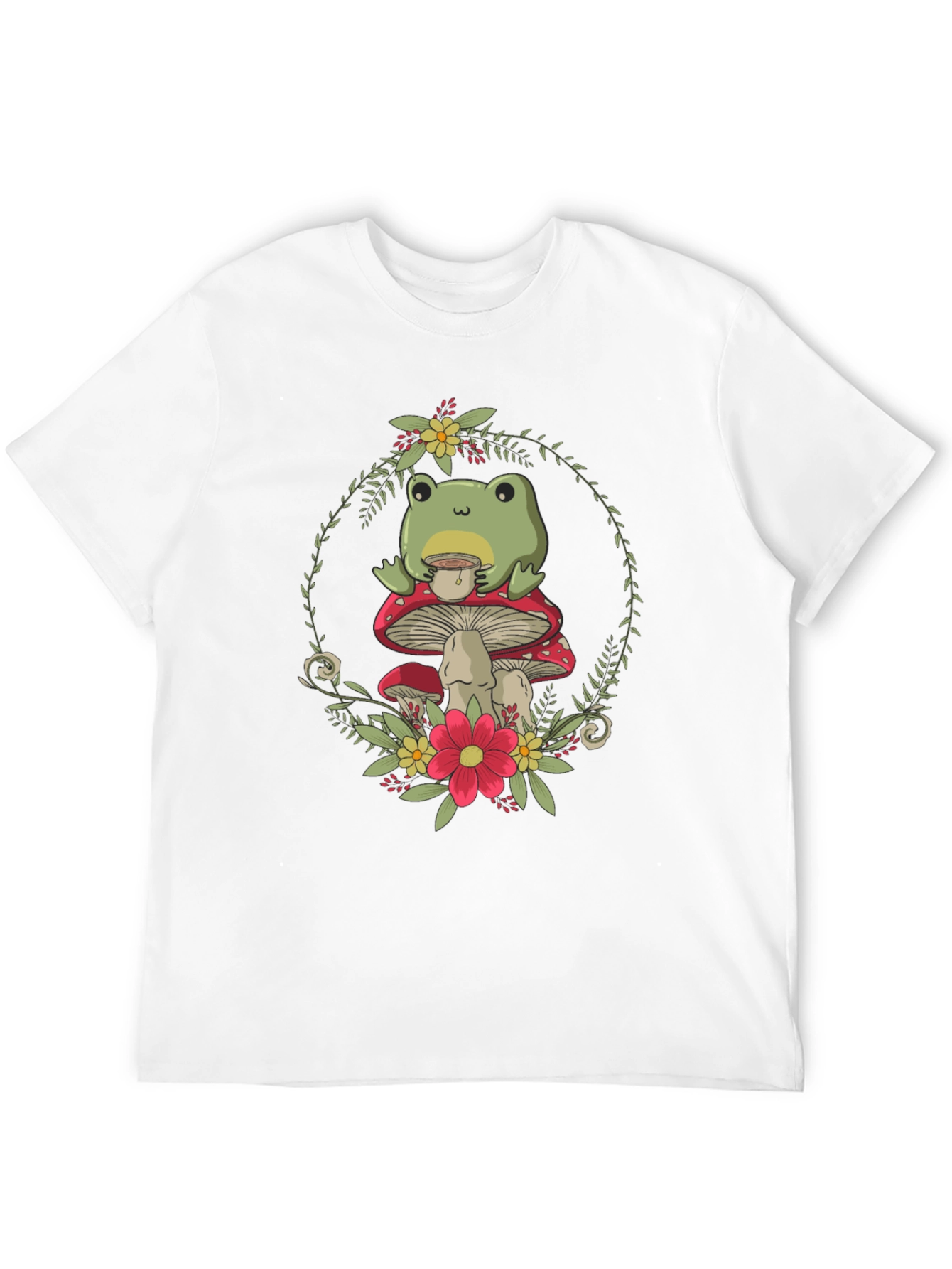 Frog on Mushroom T-Shirt - Whimsical Nature Tee