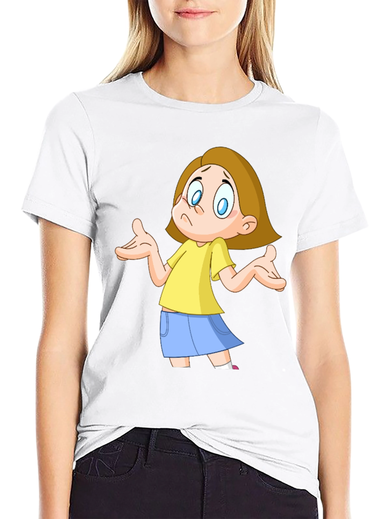 Cartoon Girl Graphic Black T-Shirt