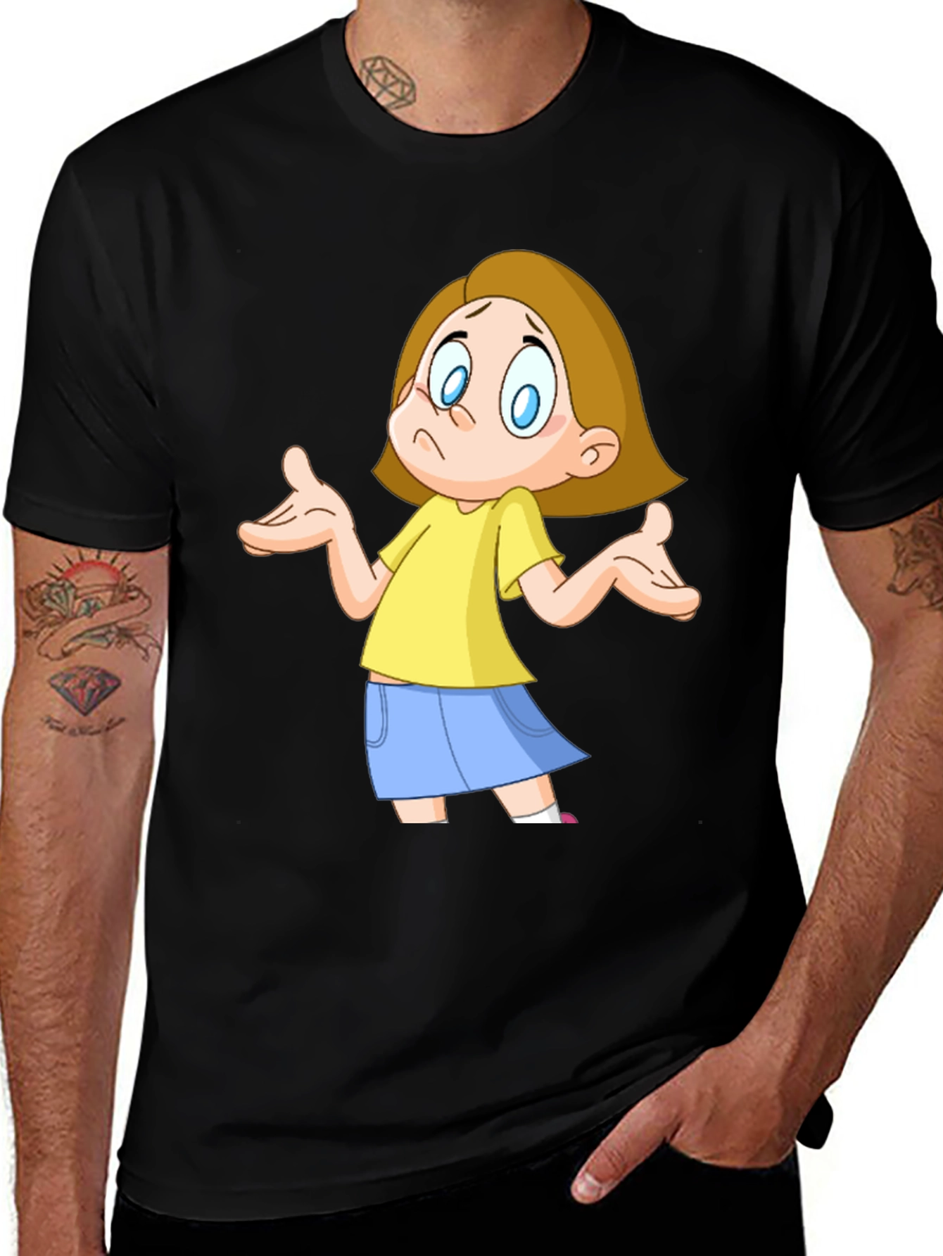 Cartoon Girl Graphic Black T-Shirt