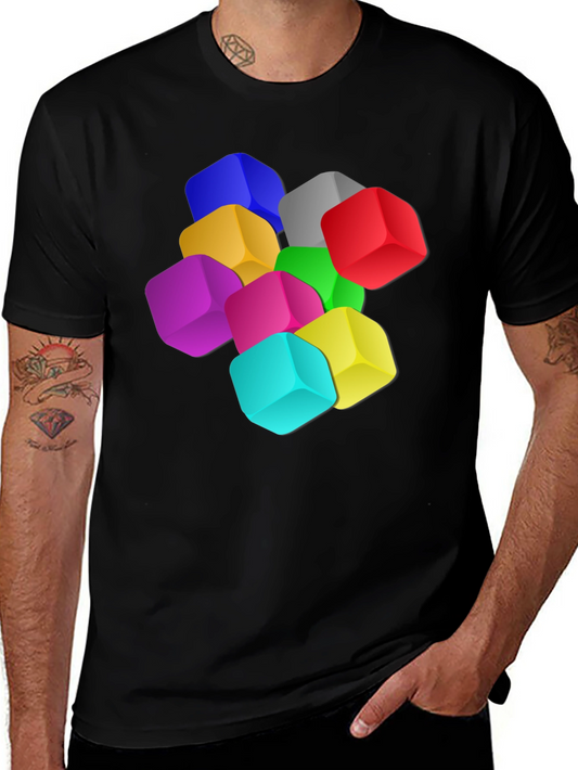 Colorful Cubes Graphic Black T-Shirt