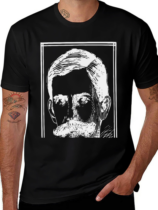Black Graphic Tee - Vintage Man Portrait Design