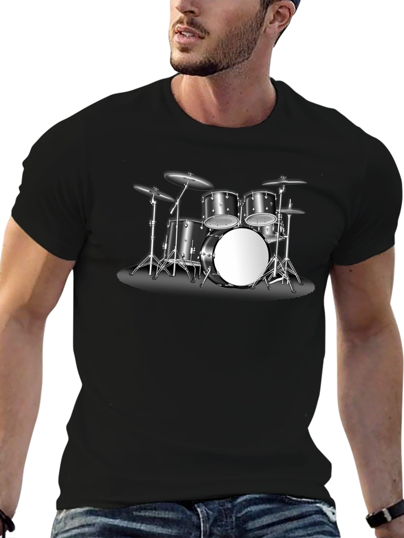 Drum Kit Graphic Tee - Music Lovers Black T-Shirt
