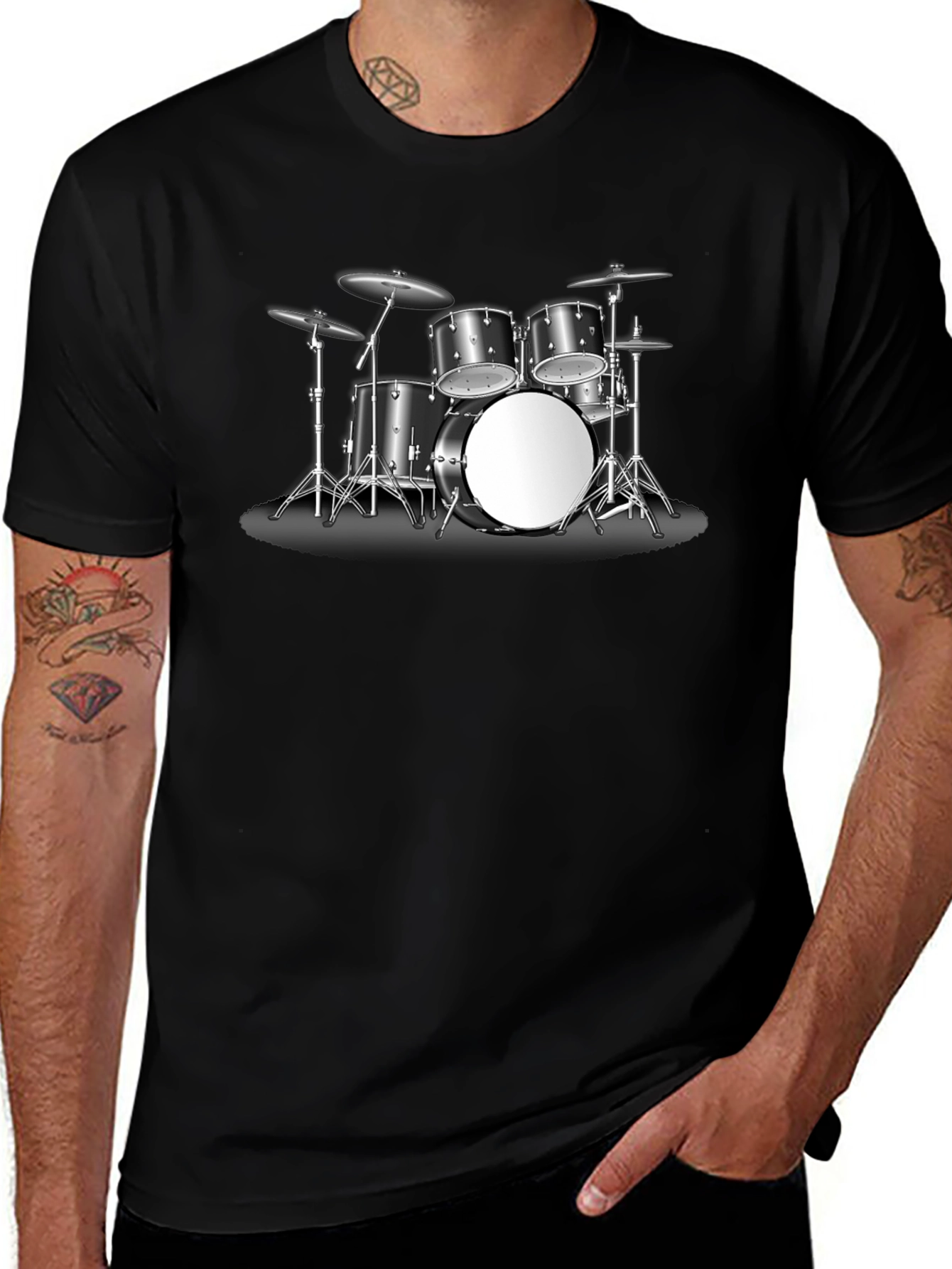 Drum Kit Graphic Tee - Music Lovers Black T-Shirt