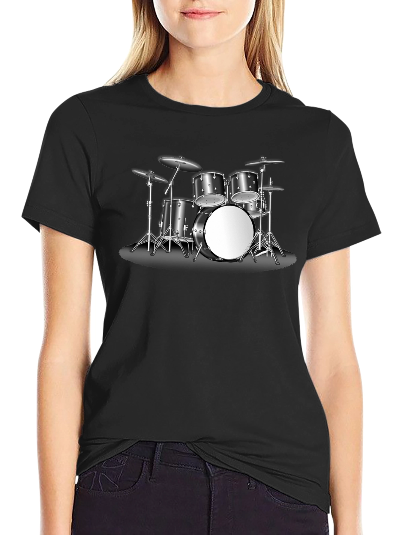 Drum Kit Graphic Tee - Music Lovers Black T-Shirt