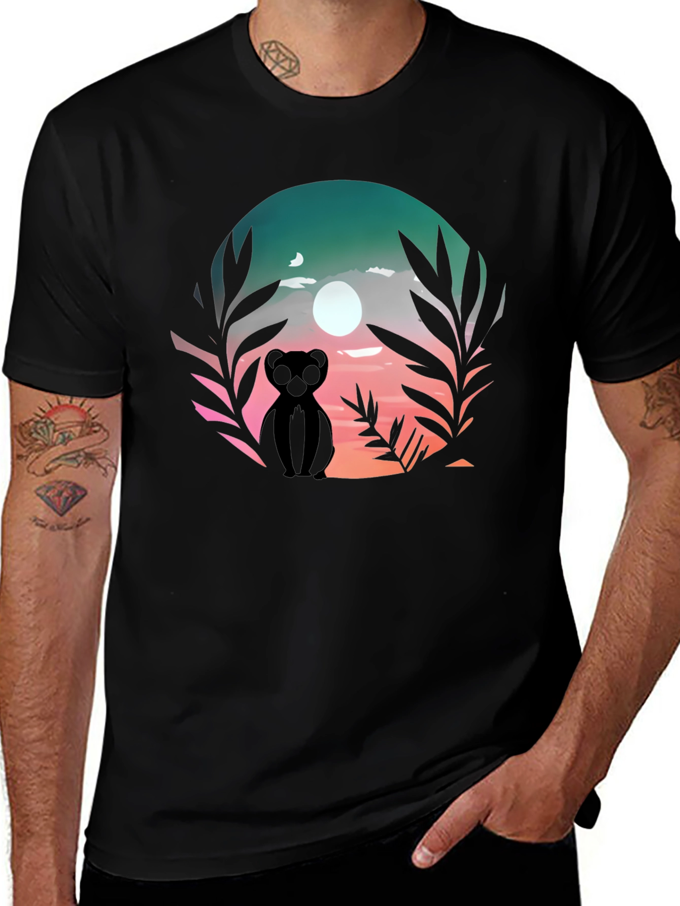 Sunset Silhouette Bear Graphic Tee