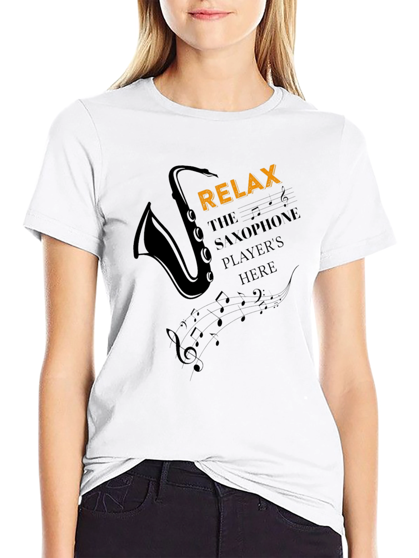Relax Saxophone Player Mens Black Graphic T-Shirt