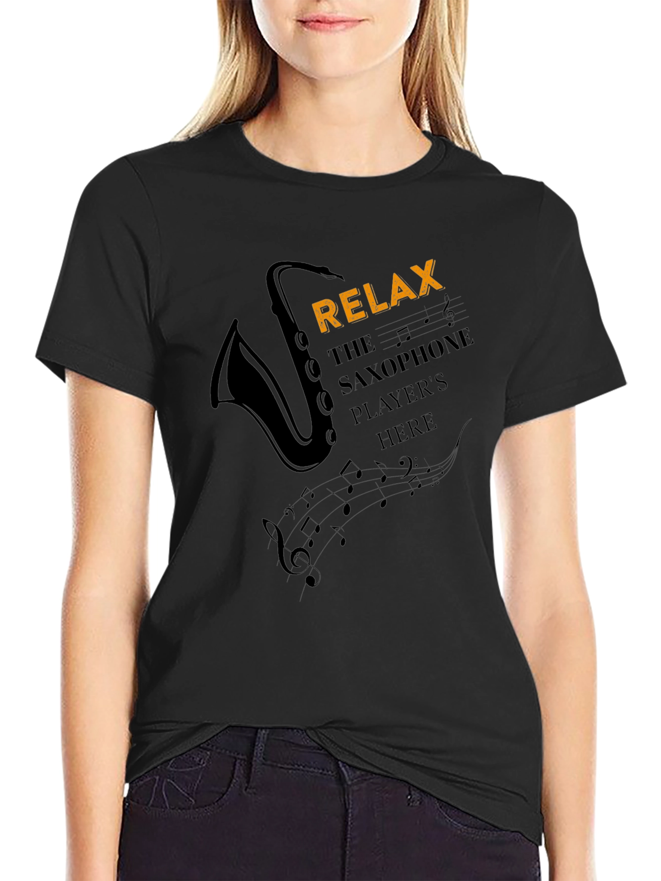 Relax Saxophone Player Mens Black Graphic T-Shirt