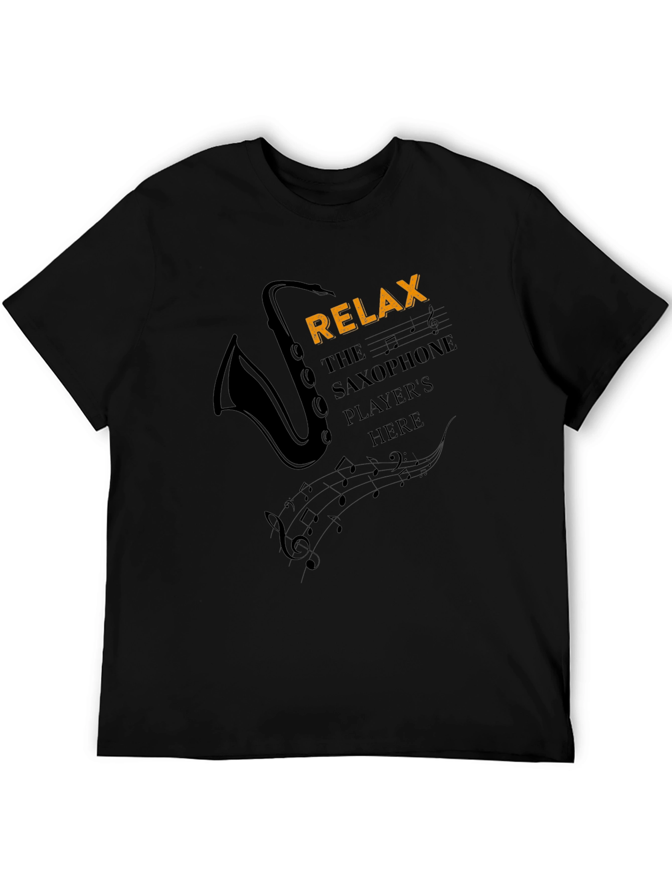 Relax Saxophone Player Mens Black Graphic T-Shirt