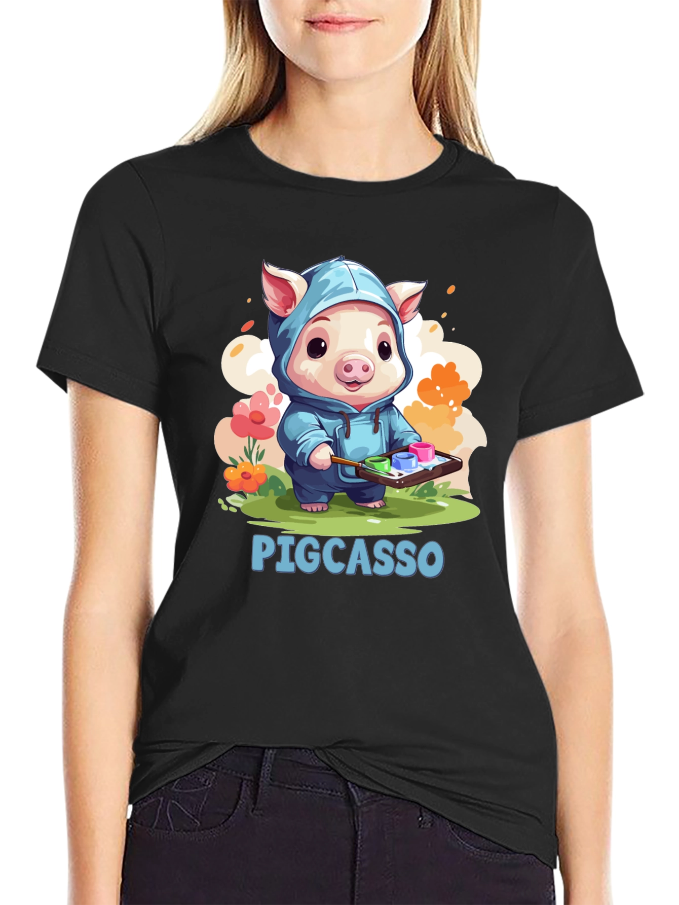 Pigcasso Artist Pig Black T-Shirt