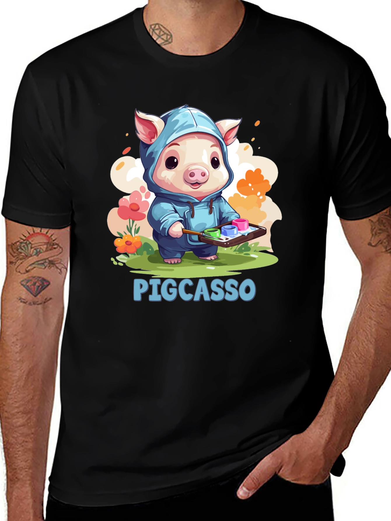 Pigcasso Artist Pig Black T-Shirt