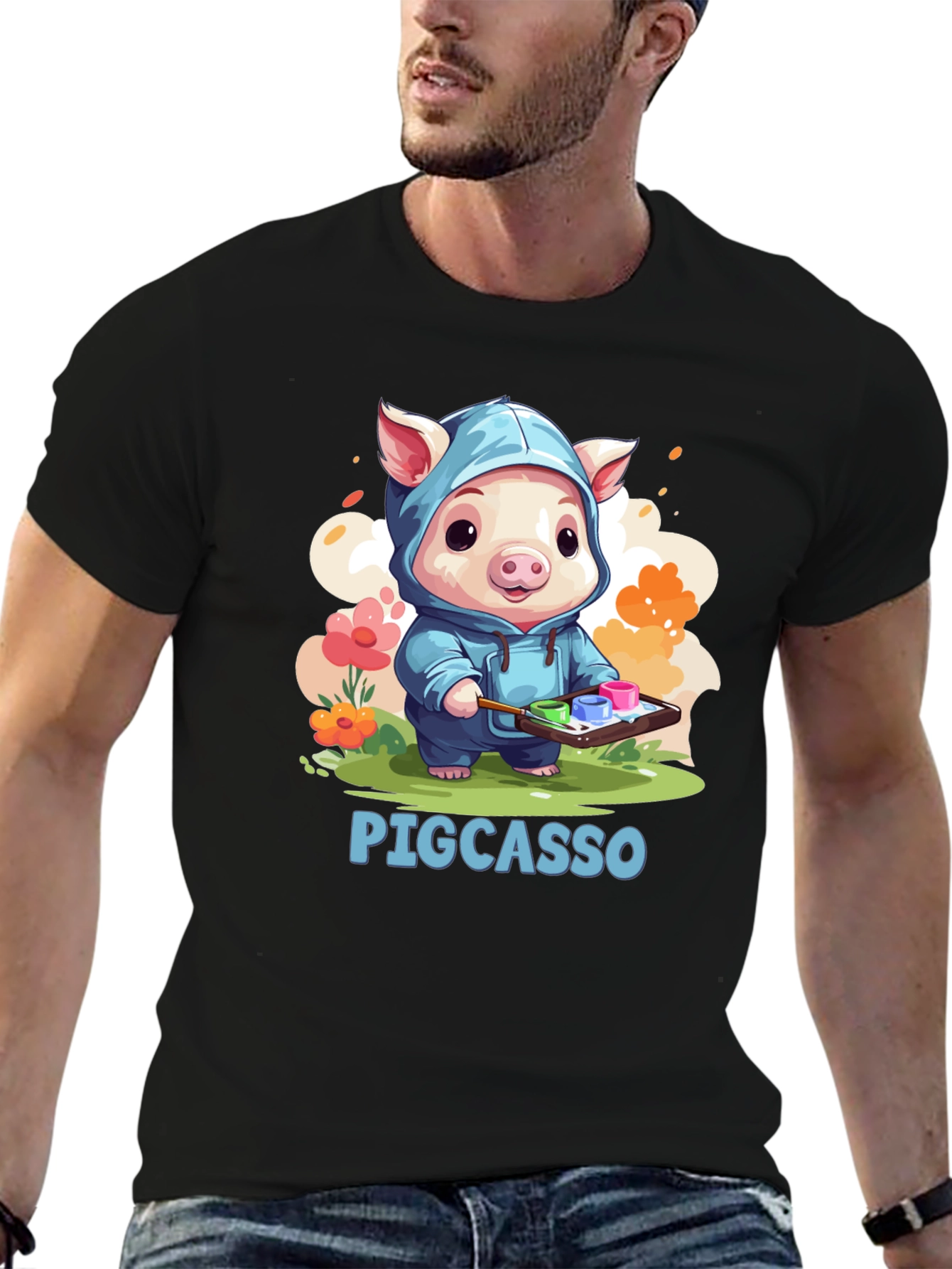 Pigcasso Artist Pig Black T-Shirt