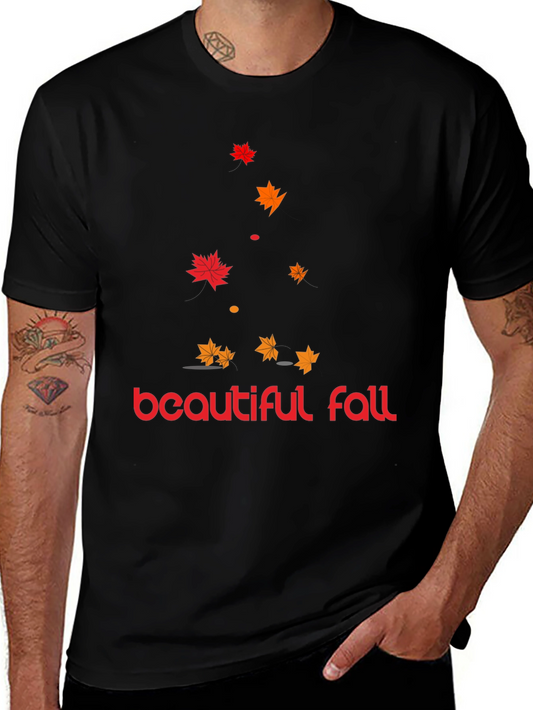 Beautiful Fall Leaves Graphic Tee - Mens Black T-Shirt