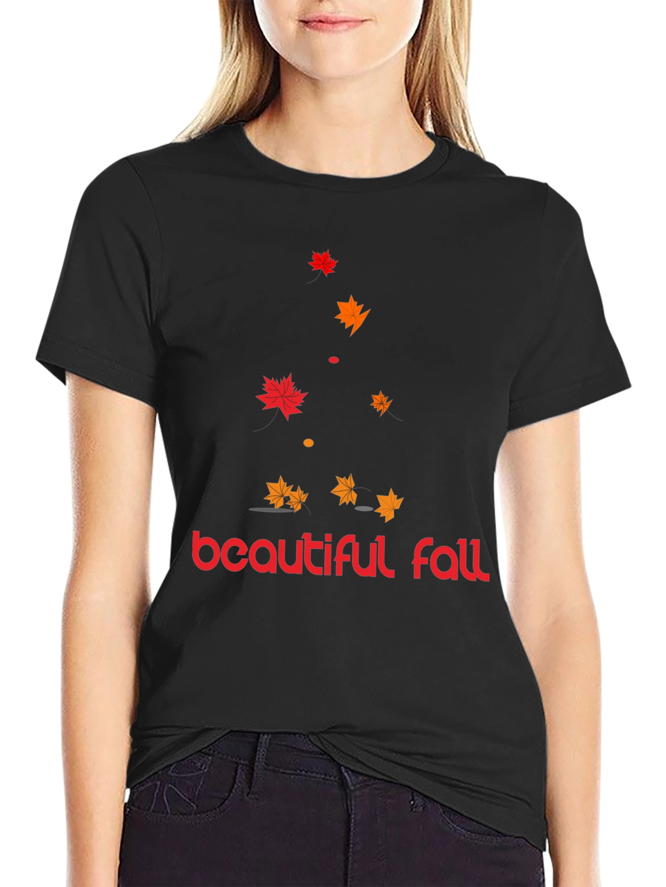 Beautiful Fall Leaves Graphic Tee - Mens Black T-Shirt