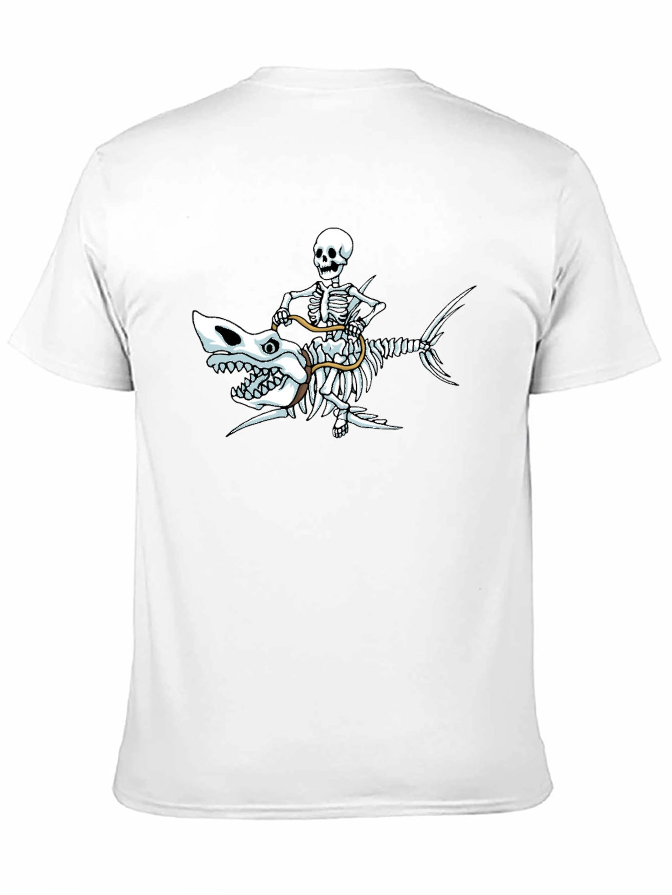 Skeleton Riding Shark Graphic Tee - Black Cotton