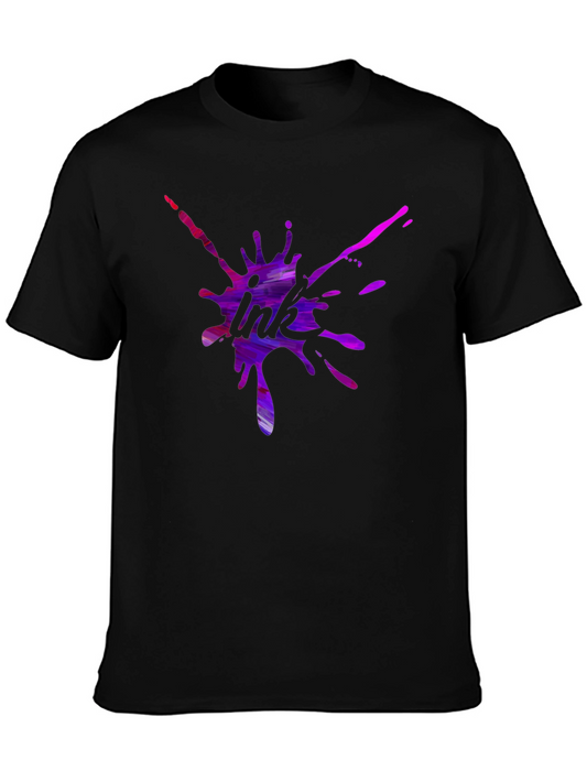 Vibrant Ink Splatter Graphic Tee - Black Cotton Casual Shirt