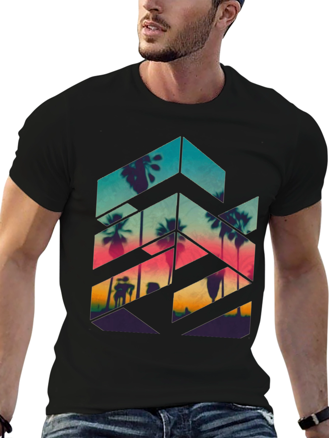 Sunset Palm Geometric Tee