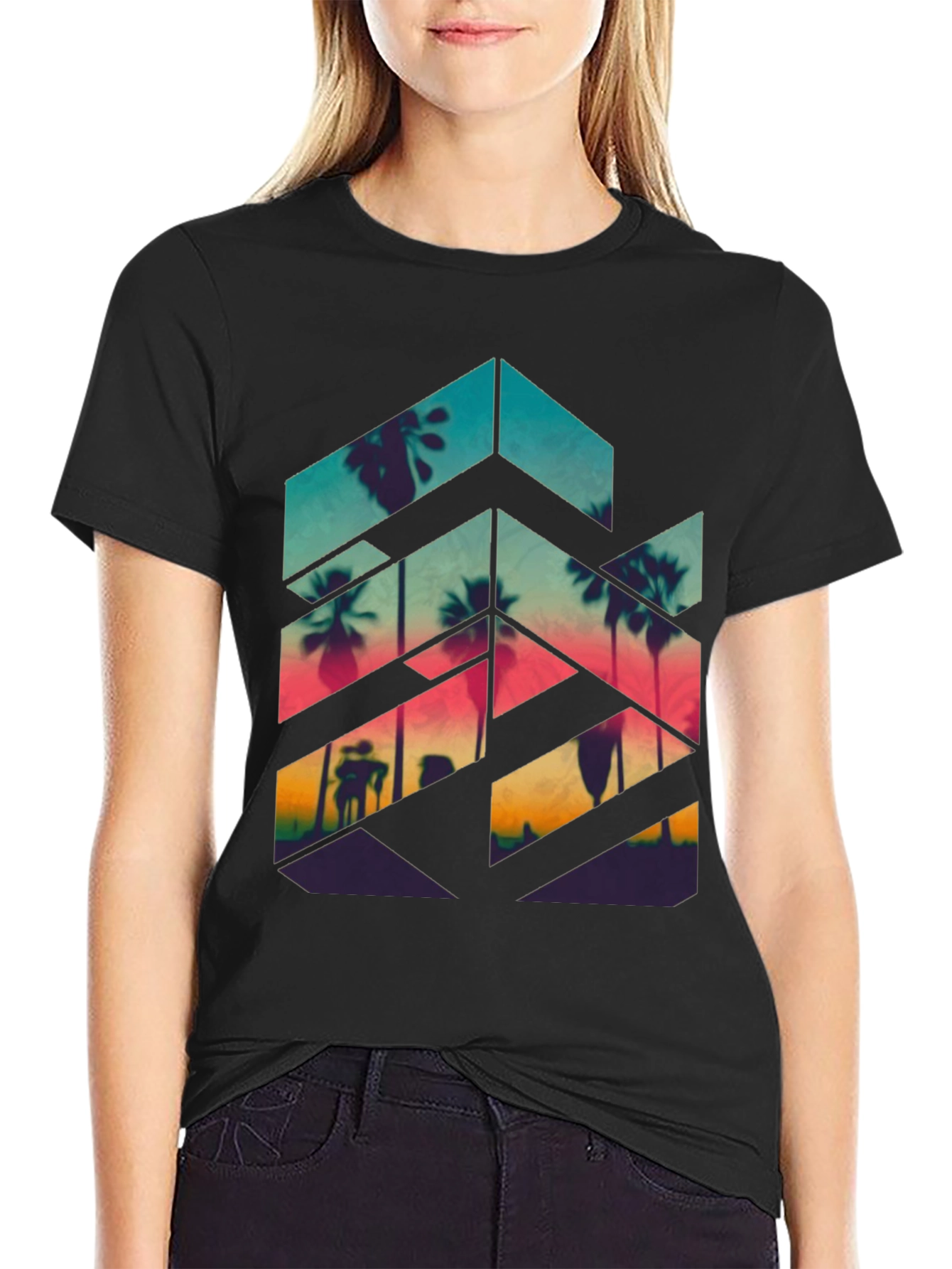 Sunset Palm Geometric Tee