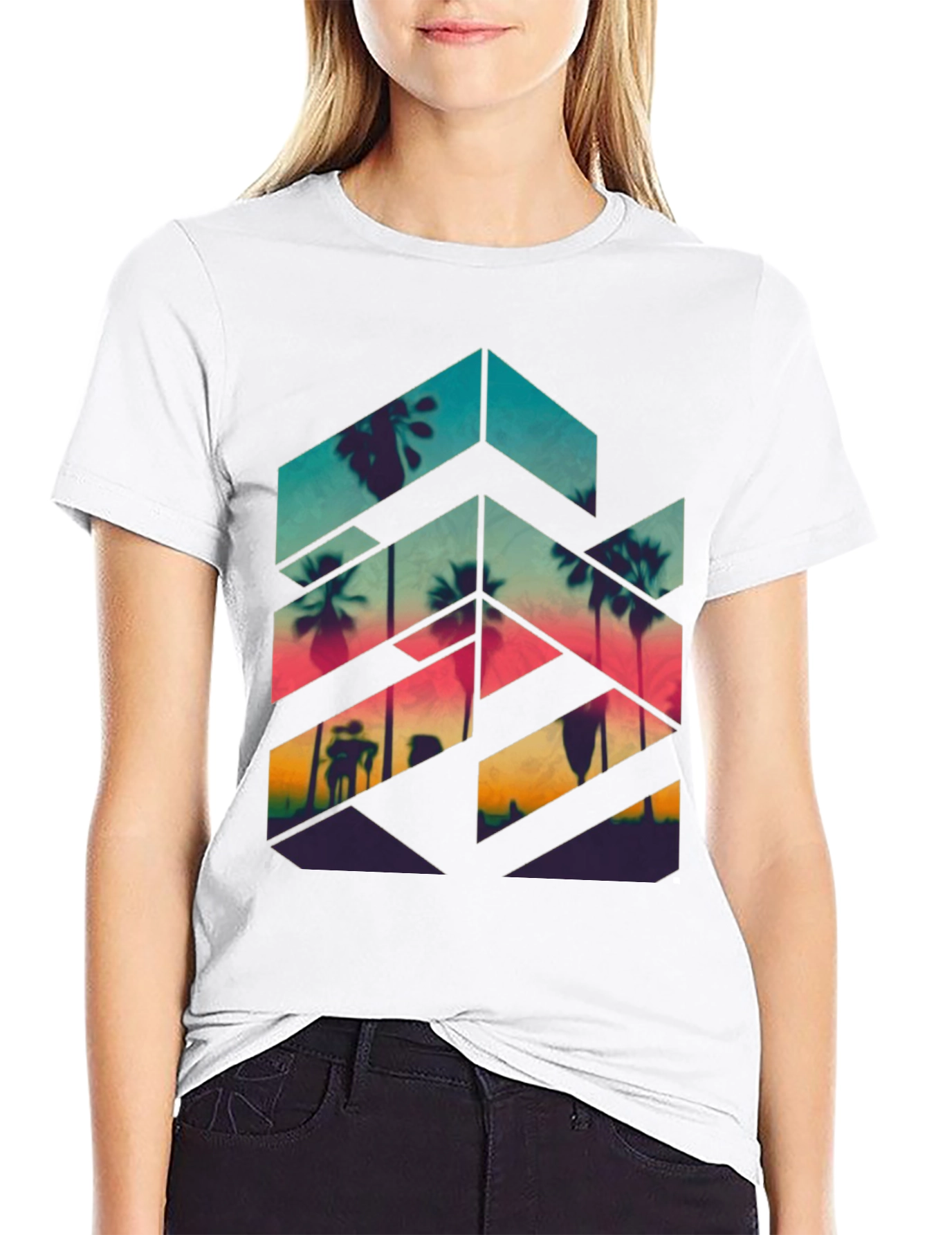 Sunset Palm Geometric Tee