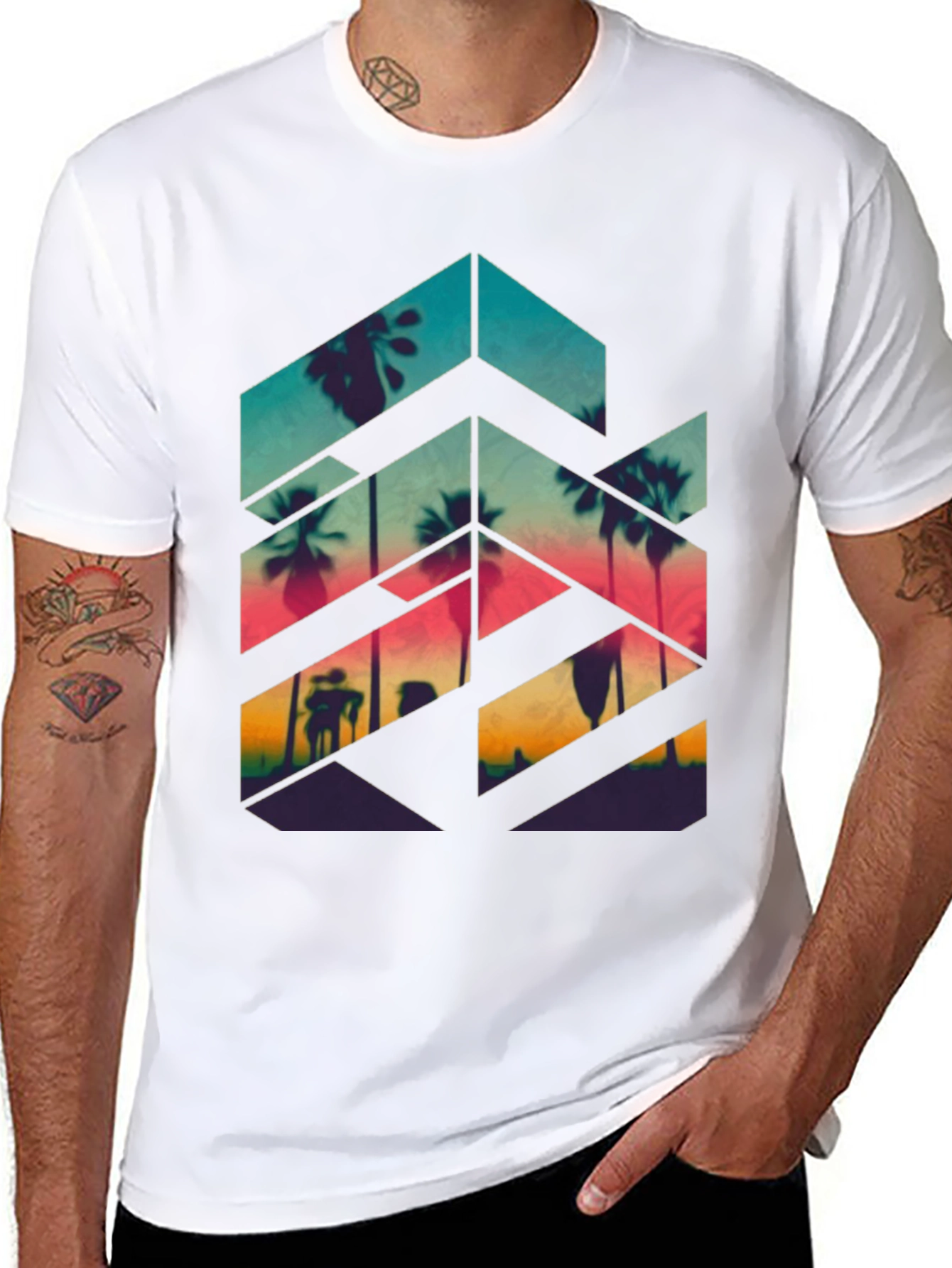Sunset Palm Geometric Tee