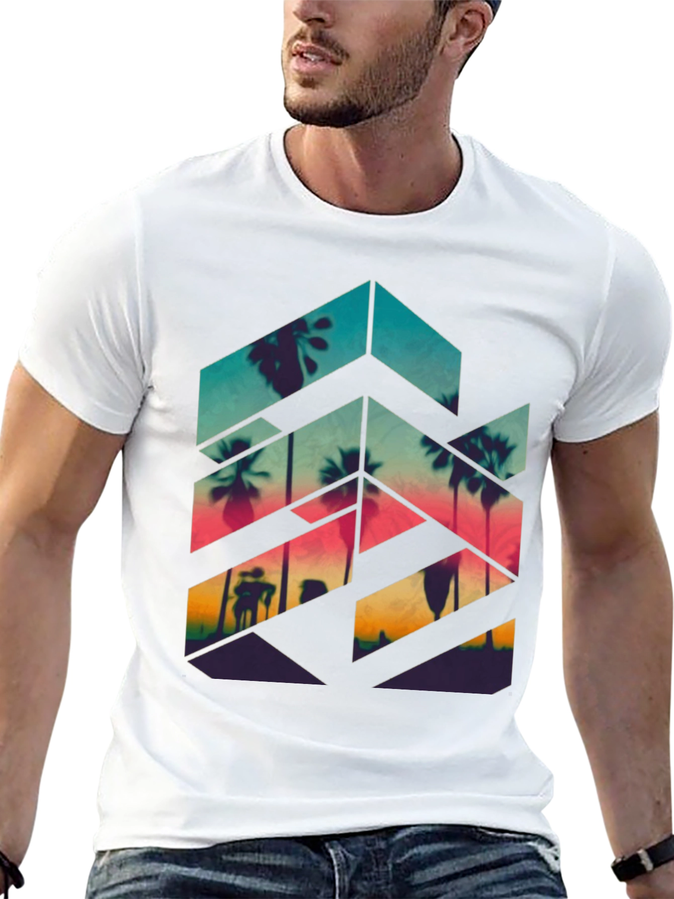 Sunset Palm Geometric Tee