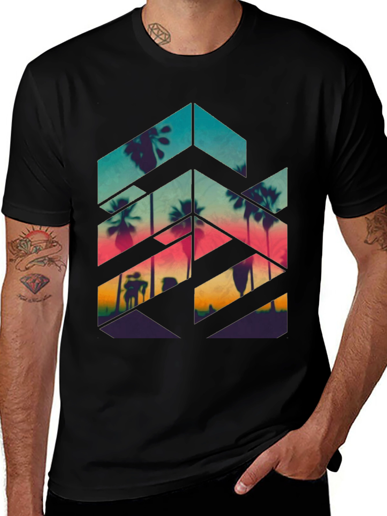 Sunset Palm Geometric Tee