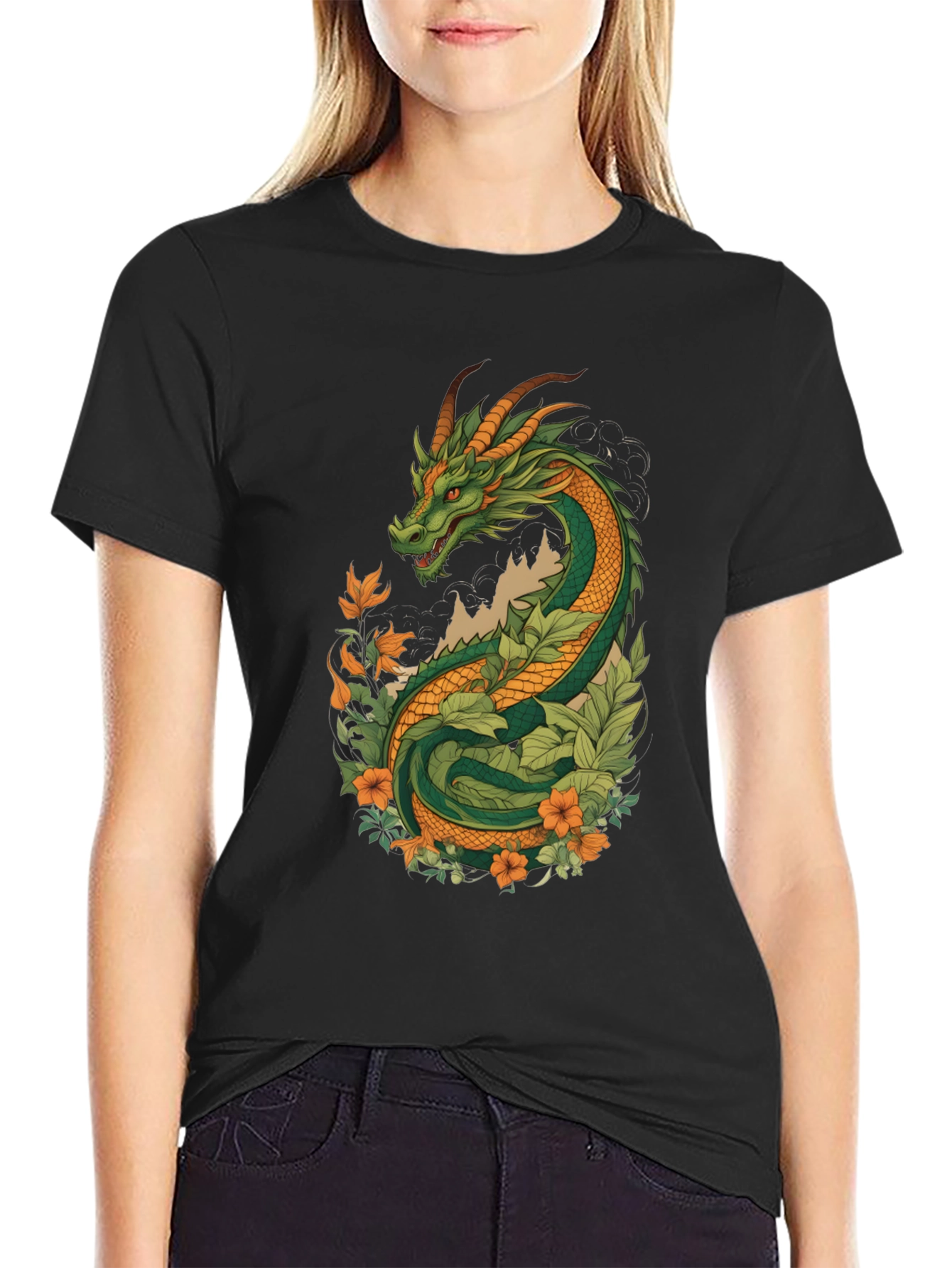 Dragon & Floral Graphic Tee