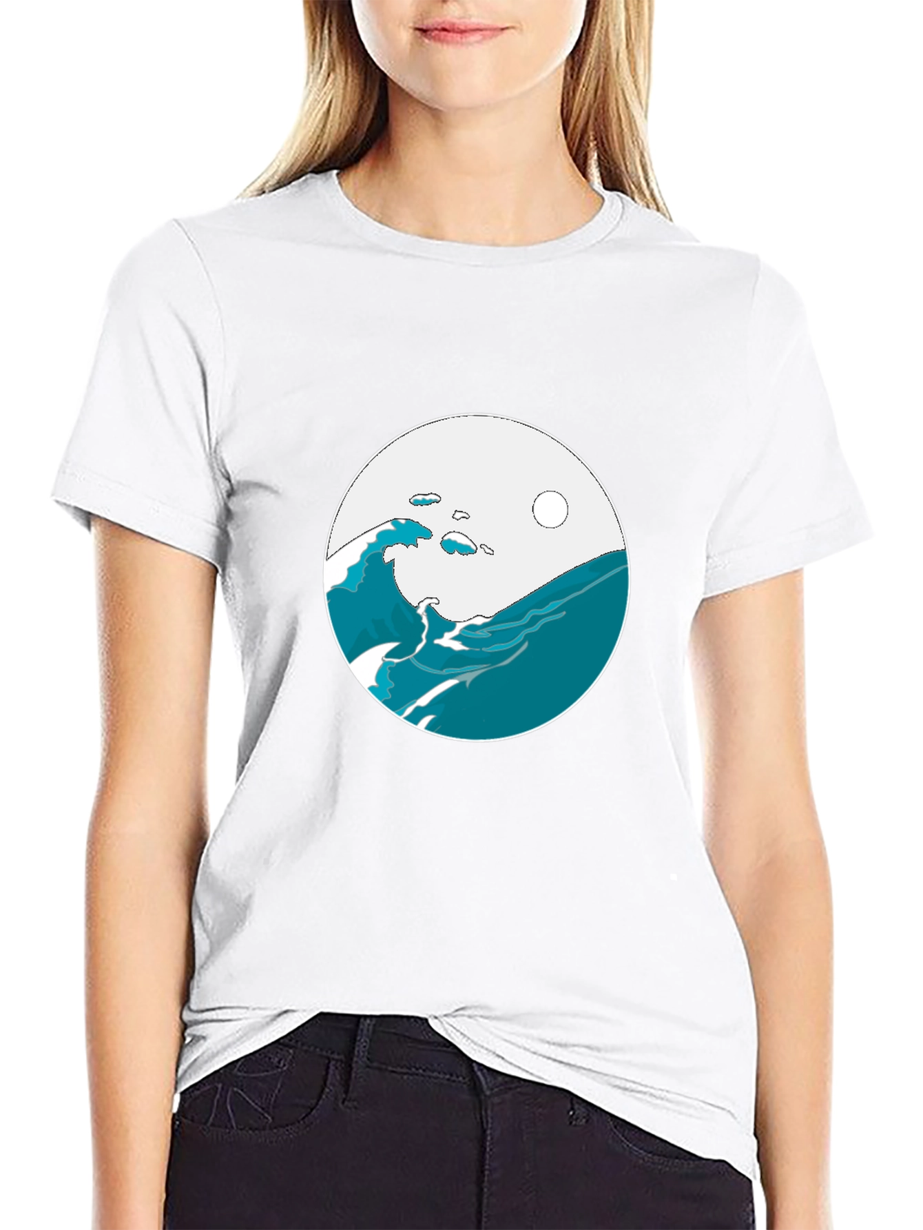 Ocean Wave Graphic Tee - Black Cotton Blend T-Shirt