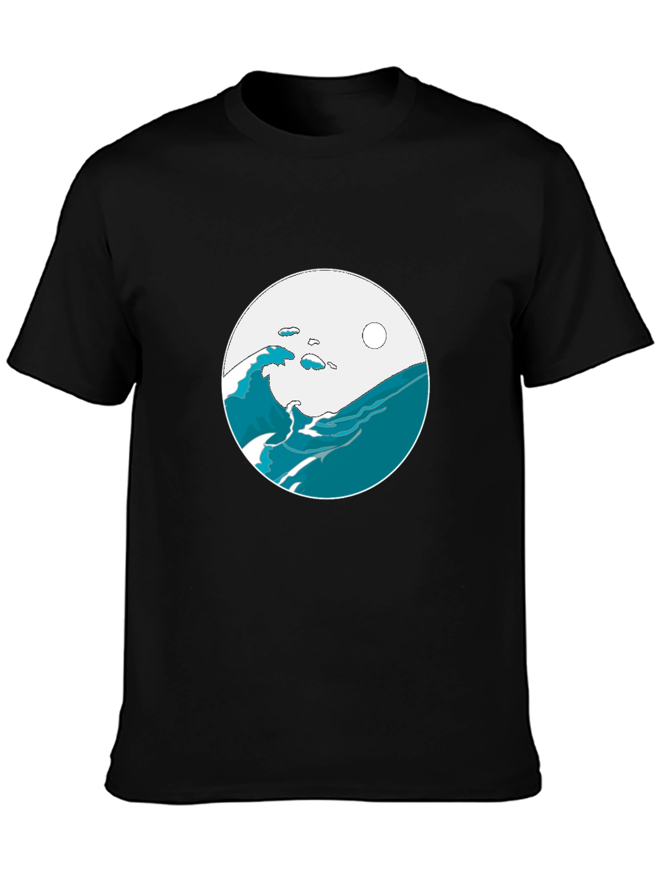 Ocean Wave Graphic Tee - Black Cotton Blend T-Shirt