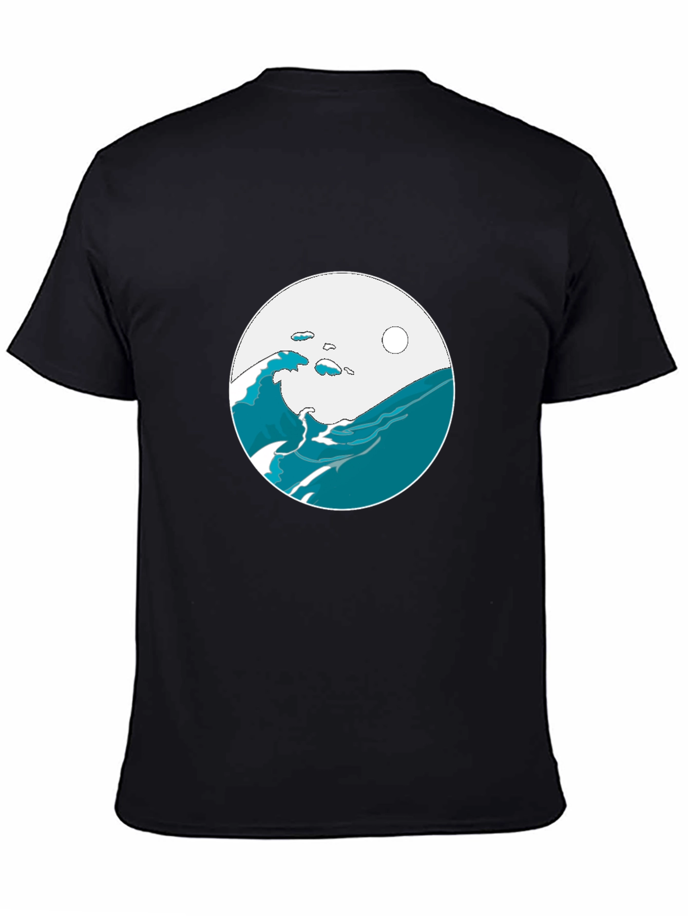 Ocean Wave Graphic Tee - Black Cotton Blend T-Shirt