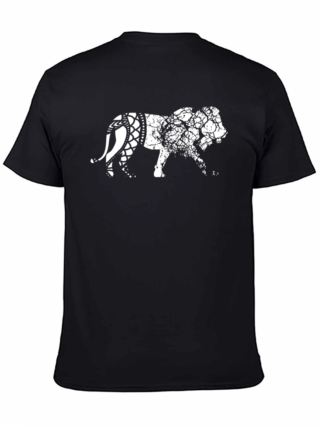 Mens Black T-Shirt with Graphic Elephant Print