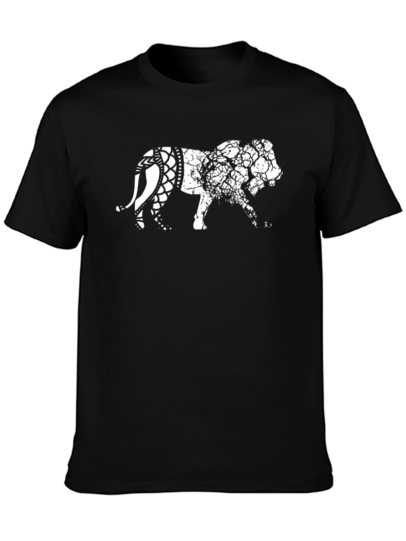 Mens Black T-Shirt with Graphic Elephant Print