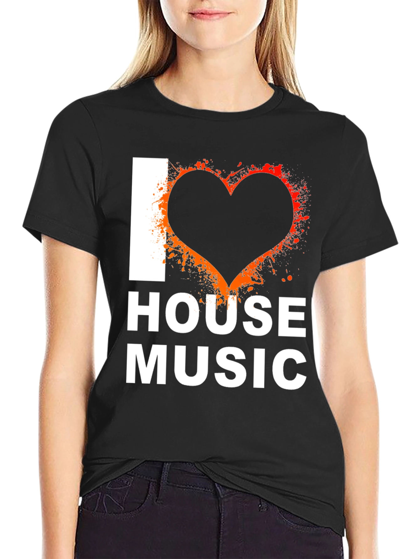 I Love House Music Graphic Tee - Black