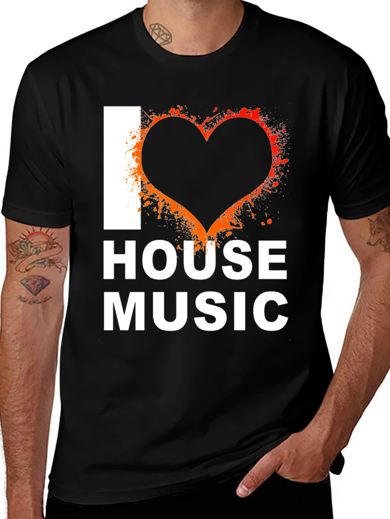 I Love House Music Graphic Tee - Black