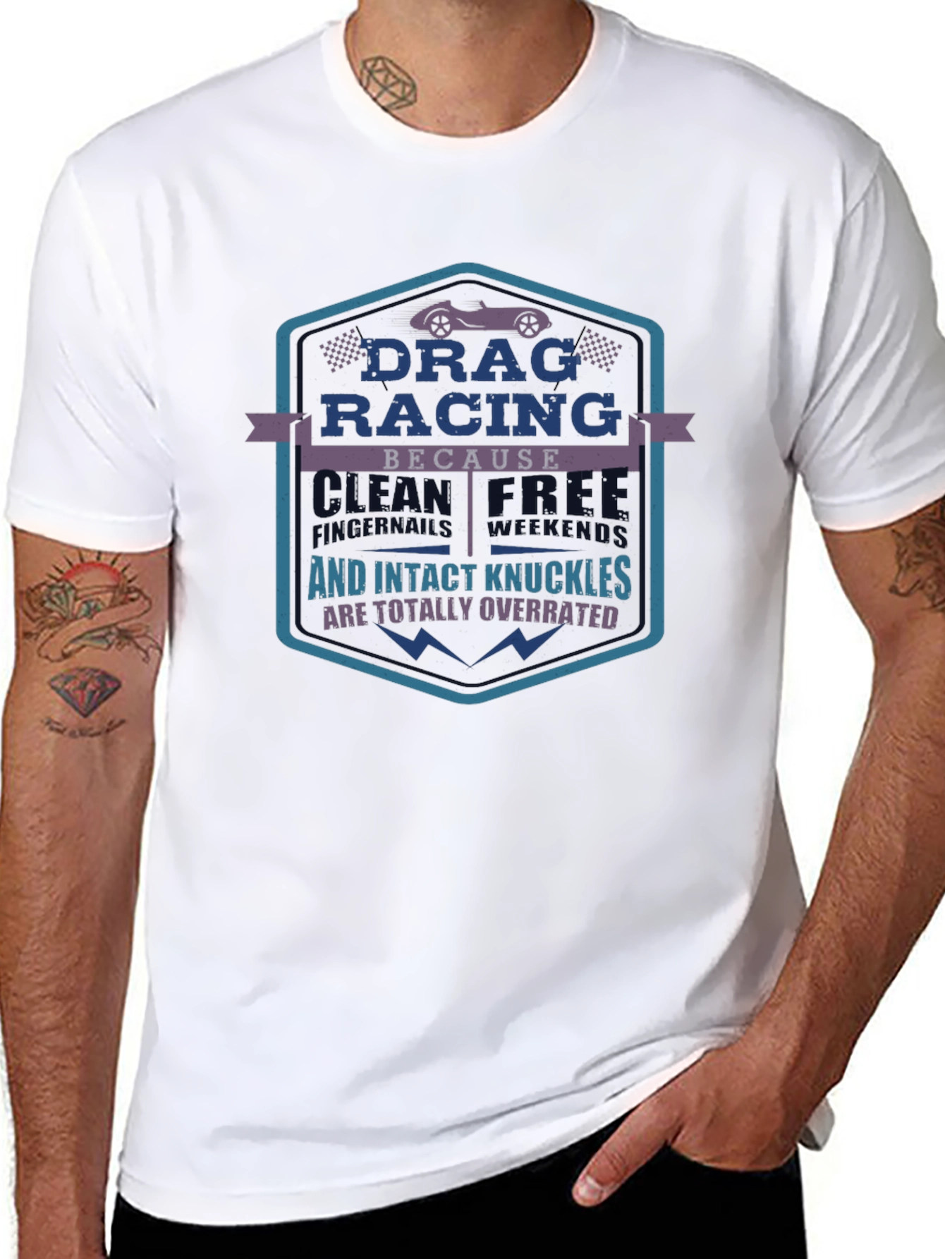 Drag Racing T-Shirt: Wrecked Cars & Intact Knuckles