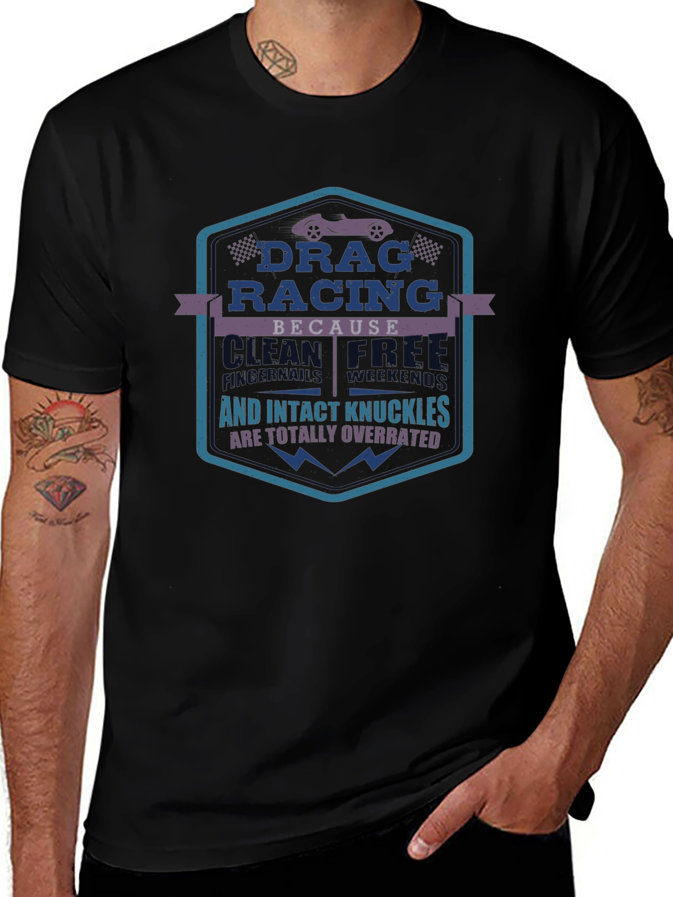 Drag Racing T-Shirt: Wrecked Cars & Intact Knuckles