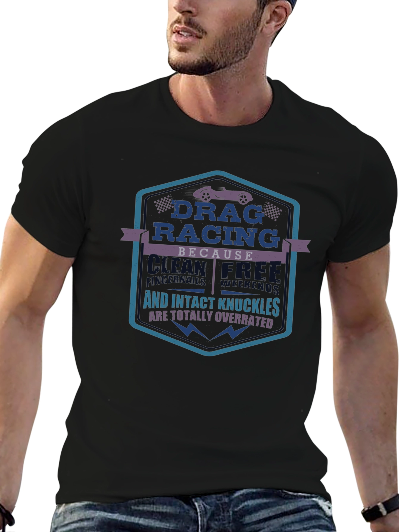 Drag Racing T-Shirt: Wrecked Cars & Intact Knuckles