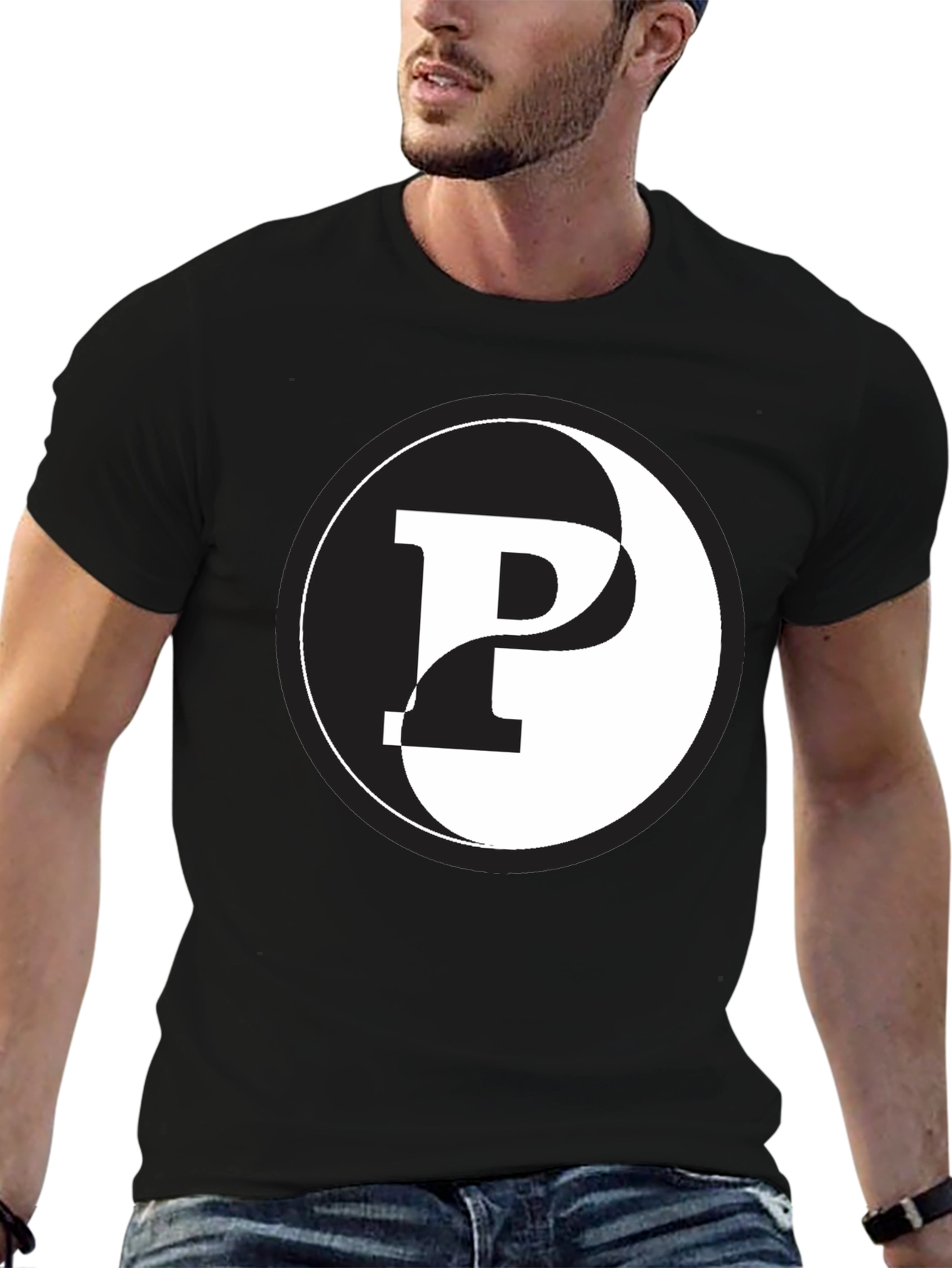 Yin Yang Letter P T-Shirt - Black