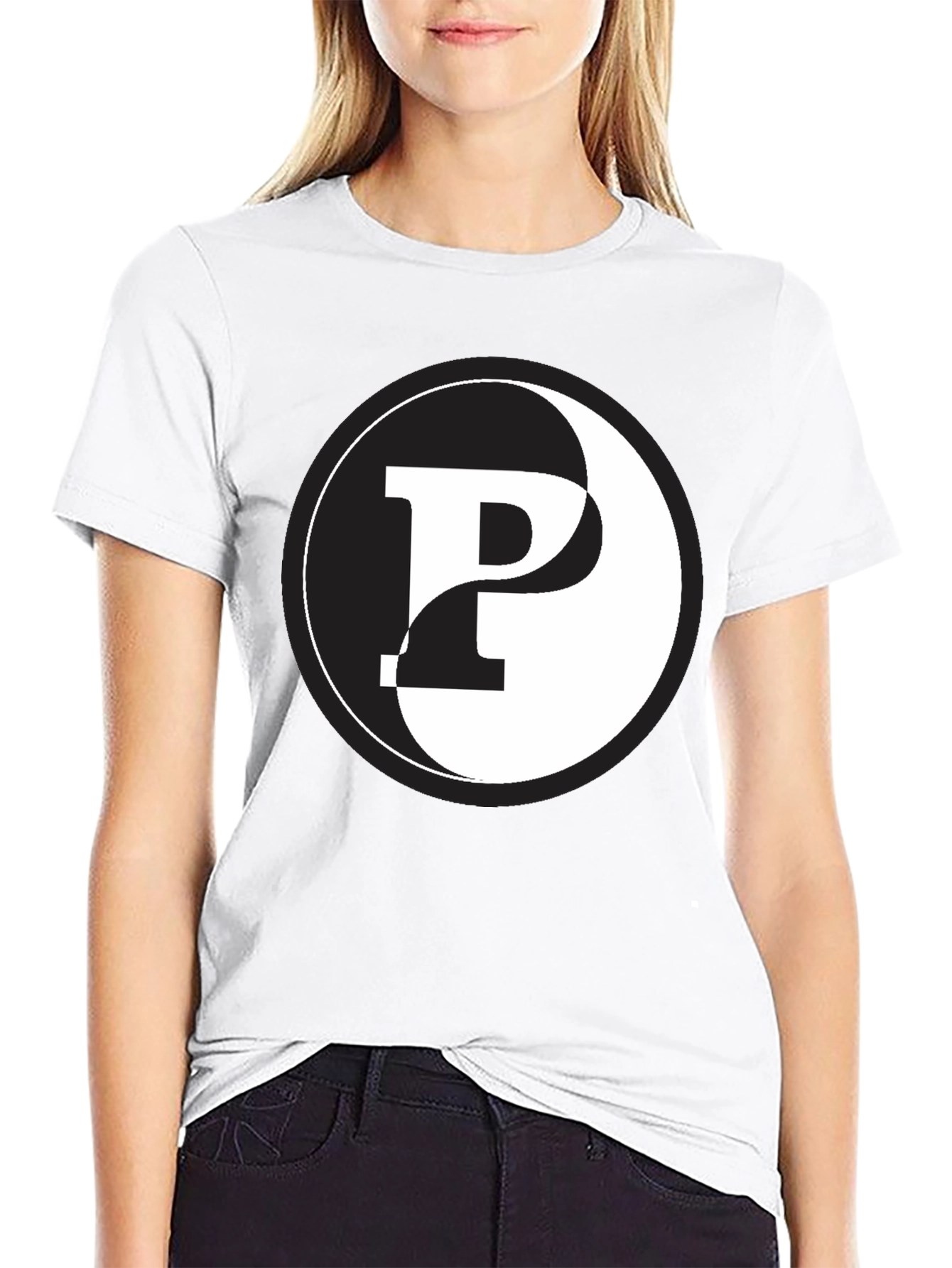 Yin Yang Letter P T-Shirt - Black