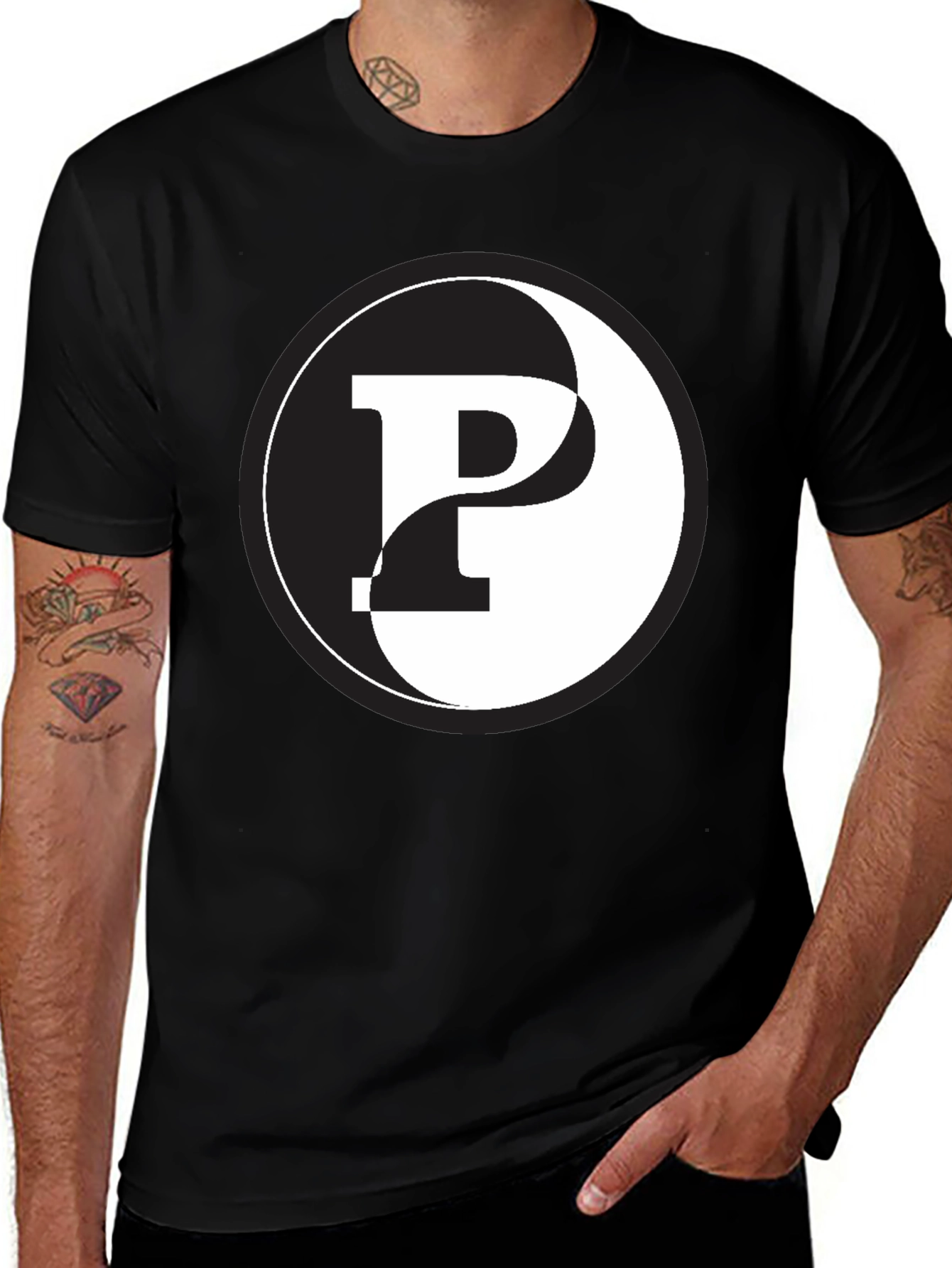Yin Yang Letter P T-Shirt - Black